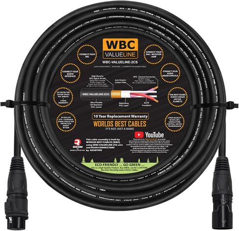 WBC-VALUELINE-2CS (22 AWG) - 50 Foot–Low-Capacitance Shielded Balanced Flexible Microphone, Active-Speaker & Interconnect Cables with Neutrik-Rean IP65 Rated Gold XLR Connectors in Saudi Arabia