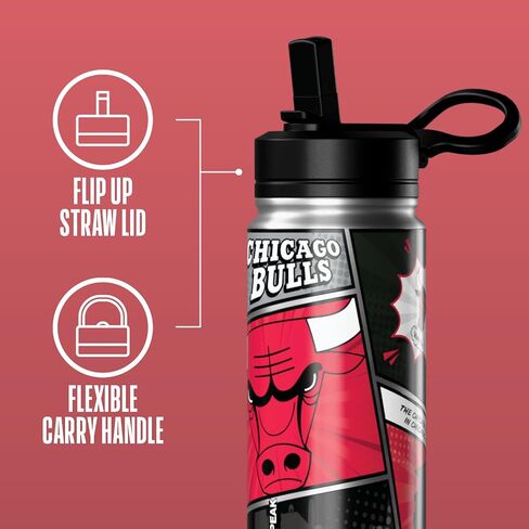 Hydrapeak x NBA مرخصة رسميًا من Chicago Bulls Active بغطاء زجاجة مياه بسعة 20 أونصة، قابلة لإعادة الاستخدام من الفولاذ المقاوم للصدأ بجدار مزدوج معزول، هدية رياضية للأطفال والكبار in Kuwait