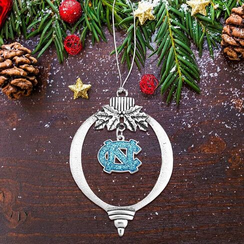 North Carolina Tar Heels Glitter Charm Bulb Shape Silver Metal Christmas Ornament Gift Tree Decoration UNC in Saudi Arabia