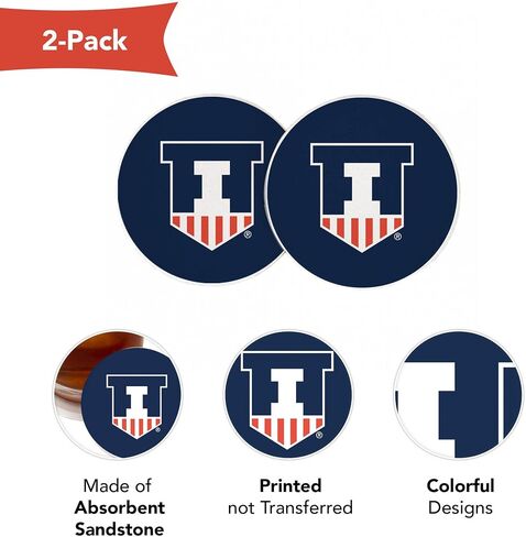 Desert Cactus University of Illinois Car Accessories UIUC Fighting Illini Absorbent Sandstone Cup Coasters Licensed Product Set of 2 (Design A) in Saudi Arabia