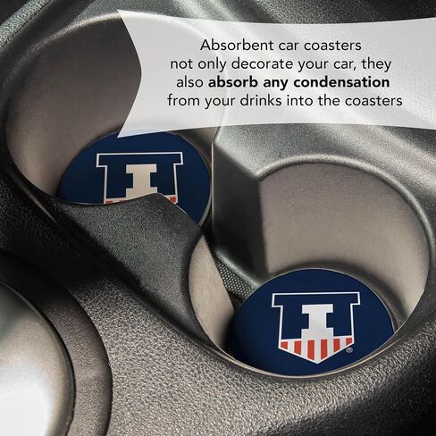 Desert Cactus University of Illinois Car Accessories UIUC Fighting Illini Absorbent Sandstone Cup Coasters Licensed Product Set of 2 (Design A) in Saudi Arabia