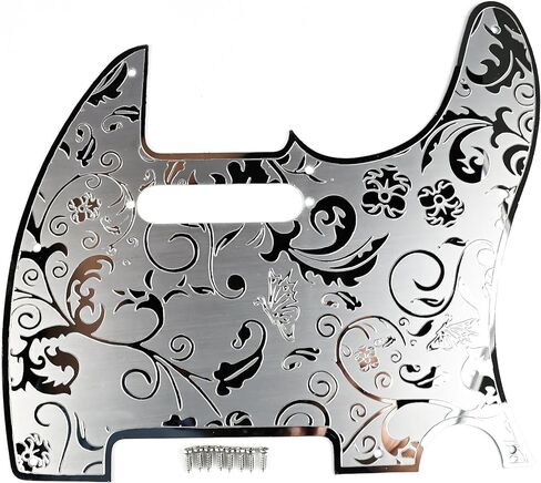 الفولاذ المقاوم للصدأ اختيار الحرس لوحة الصفر 8 ثقوب SS التقاطات ملف واحد المعادن النقش الغيتار الكهربائي Pickguard متوافق مع الولايات المتحدة الأمريكية / المكسيكي Telecaster Tele أجزاء الغيتار الطراز الحديث (الكروم) in Kuwait
