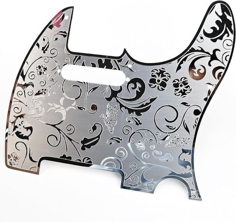 الفولاذ المقاوم للصدأ اختيار الحرس لوحة الصفر 8 ثقوب SS التقاطات ملف واحد المعادن النقش الغيتار الكهربائي Pickguard متوافق مع الولايات المتحدة الأمريكية / المكسيكي Telecaster Tele أجزاء الغيتار الطراز الحديث (الكروم) in Kuwait