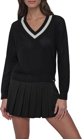 DKNY Women's Long Sleeve V-Neck Soft Mesh Sweater in Saudi Arabia
