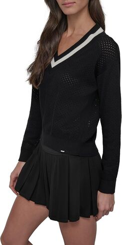 DKNY Women's Long Sleeve V-Neck Soft Mesh Sweater in Saudi Arabia