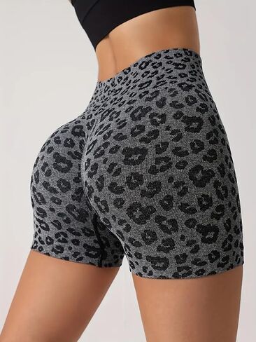 Women's Leopard Print High Waisted Workout Shorts Athletic Gym Running Yoga Shorts in Saudi Arabia
