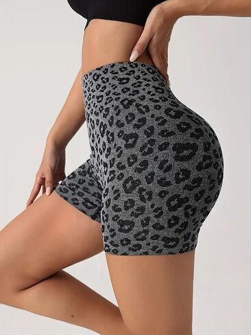 Women's Leopard Print High Waisted Workout Shorts Athletic Gym Running Yoga Shorts in Saudi Arabia