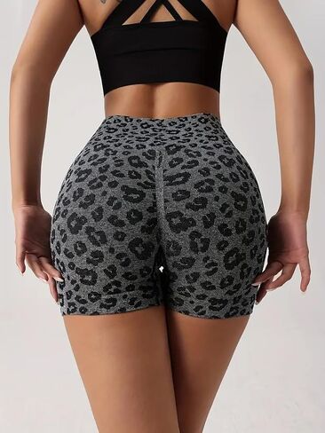 Women's Leopard Print High Waisted Workout Shorts Athletic Gym Running Yoga Shorts in Saudi Arabia