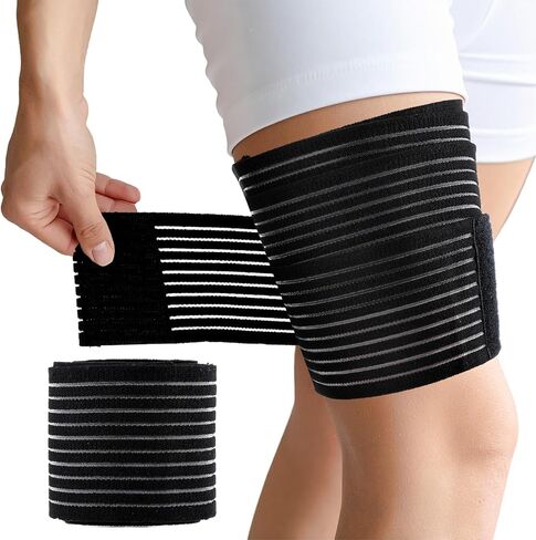 Thigh Hamstring Compression Sleeve, Adjustable Thigh Compression Wraps for Varicose Veins Treatment for Legs,Nylon Medical Grade Quad Knee Support Bandage for Men and Women(Black, 1PC) in Saudi Arabia