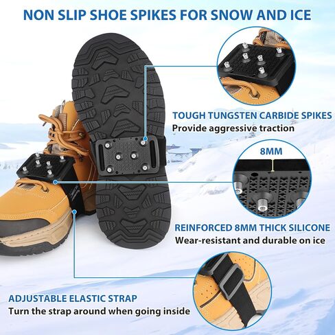 SYOURSELF Ice Cleats Crampons for Shoes and Boots, Rotatable Mid-Sole Traction Cleats Shoe Spikes for Snow and Ice, Non Slip Tungsten Spikes Ice Shoes Grippers for Men Women Winter Indoor/Outdoor in Saudi Arabia