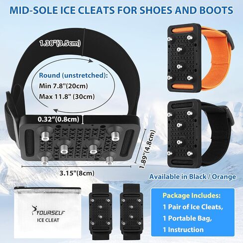 SYOURSELF Ice Cleats Crampons for Shoes and Boots, Rotatable Mid-Sole Traction Cleats Shoe Spikes for Snow and Ice, Non Slip Tungsten Spikes Ice Shoes Grippers for Men Women Winter Indoor/Outdoor in Saudi Arabia