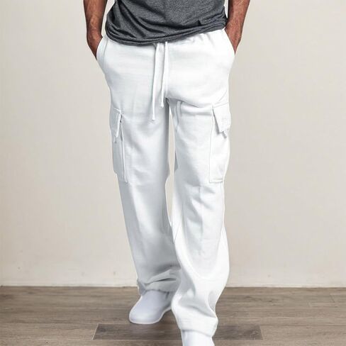 Men's Loose Fit Cargo Sweatpants with Drawstring Multi-Pocket Straight Leg Jogger Pants Casual Trousers for Workout in Saudi Arabia