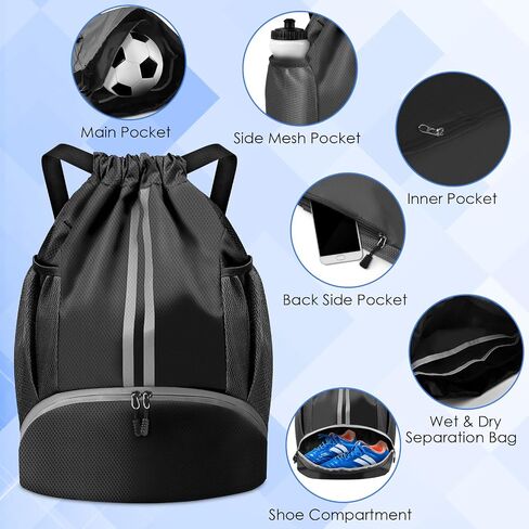 BROTOU Soccer Bags, Football Backpack, Volleyball Bag, Drawstring Backpack with Ball and Shoe Compartment, Football bags for Equipment Swim Gym Bag in Kuwait