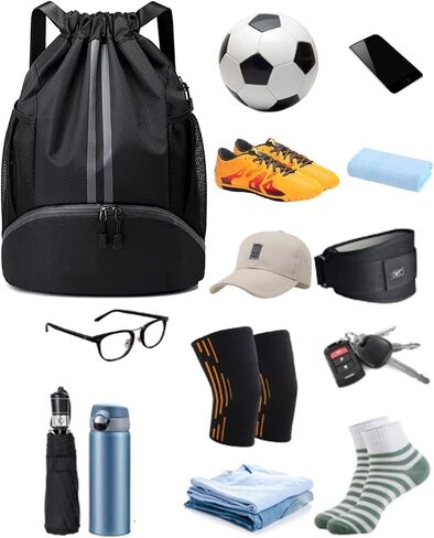 BROTOU Soccer Bags, Football Backpack, Volleyball Bag, Drawstring Backpack with Ball and Shoe Compartment, Football bags for Equipment Swim Gym Bag in Kuwait