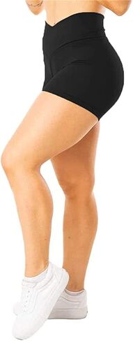 Women's Bicycle High Waist Shorts Cross Waist Fitness Pants Yoga Shorts Running Pants in Saudi Arabia