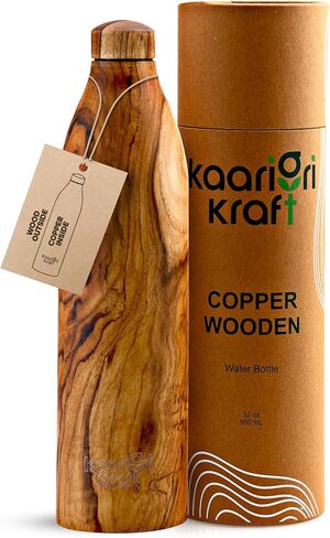 Copper Wooden Water Bottle | BPA Free | 32oz Water Bottle | Leak-Proof & Odorless | Perfect for Bottled Water Enthusiasts with a Sense of Humor in Saudi Arabia