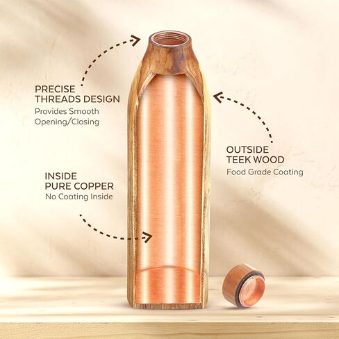 Copper Wooden Water Bottle | BPA Free | 32oz Water Bottle | Leak-Proof & Odorless | Perfect for Bottled Water Enthusiasts with a Sense of Humor in Saudi Arabia