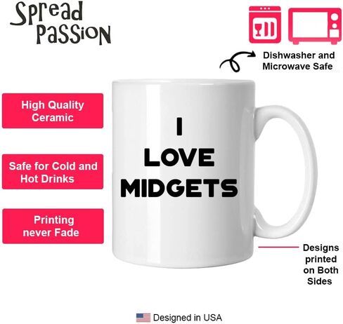 SpreadPassion I Love Midgets Mug - Funny Coffee Cup, Novelty Gift Idea in Saudi Arabia