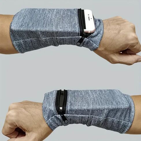 Unisex Running Hand Wrist Guard Storage Bag, Zipper Sweat Band Wrist Support Wristband Sweatband Wrist Wallet, Suitable for Gym Fitness Workout Running Jogging in Saudi Arabia