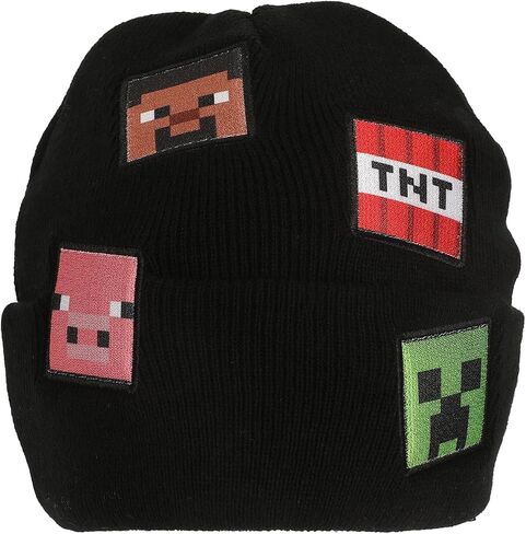 Minecraft Printed Character Patches Black Cuff Beanie in Saudi Arabia