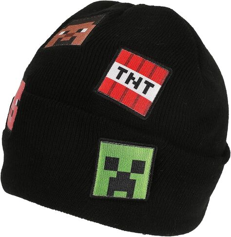 Minecraft Printed Character Patches Black Cuff Beanie in Saudi Arabia