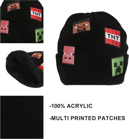 Minecraft Printed Character Patches Black Cuff Beanie in Saudi Arabia