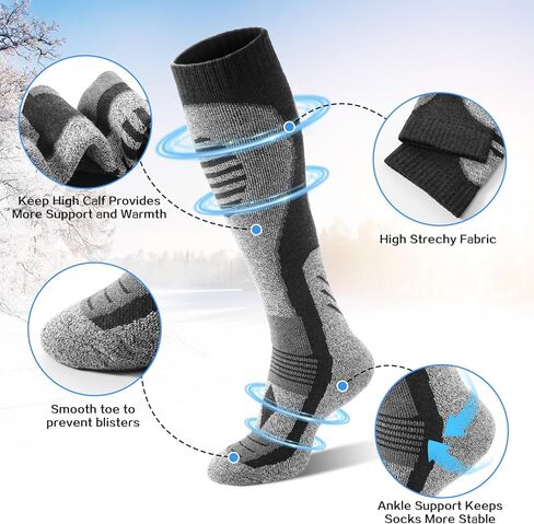 Ski Socks Men - 3 Pairs Hiking Wool Socks Mens Women Knee High Long Thermal Warm Sock L in Kuwait