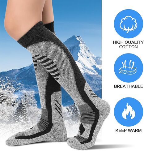 Ski Socks Men - 3 Pairs Hiking Wool Socks Mens Women Knee High Long Thermal Warm Sock L in Kuwait