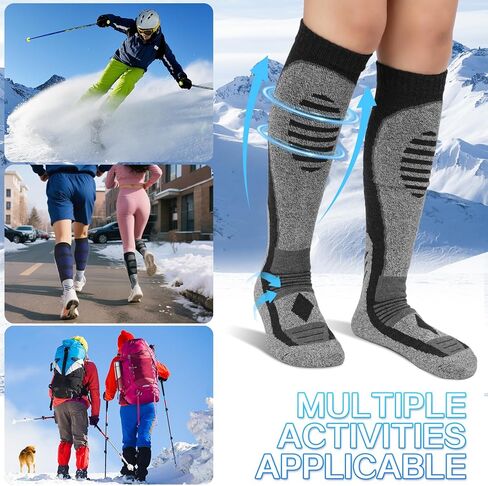 Ski Socks Men - 3 Pairs Hiking Wool Socks Mens Women Knee High Long Thermal Warm Sock L in Kuwait