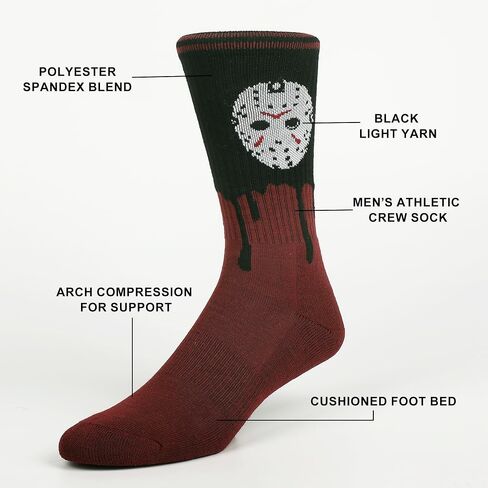 Bioworld Friday The 13Th Black Light Jason Mask Mens Athletic Crew Socks in Saudi Arabia