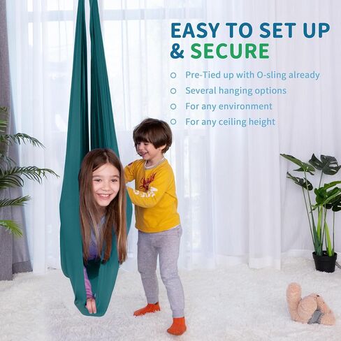 أرجوحة حسية OUTREE للأطفال مع شماعة دوارة 360 درجة، أرجوحة علاجية داخلية رائعة لمرض التوحد، واضطراب فرط الحركة ونقص الانتباه، واضطراب المعالجة الحسية، والأطفال المصابين بالتوحد (أزرق مخضر داكن‌) in Kuwait