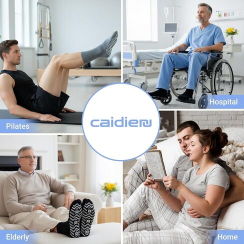 CaiDieNu Non Slip Grip Socks for Men: Anti-Skid Crew Grippy Socks with Gripper for Elderly Hospital Slipper Yoga Pilates in Kuwait