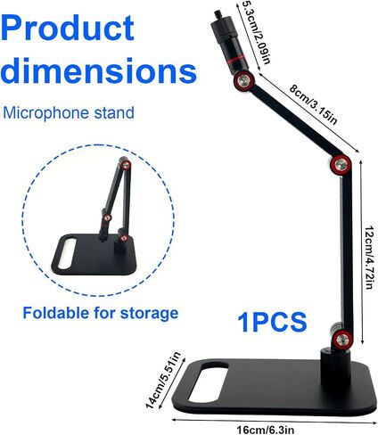 Microphone Stand Desk, Max Load 3.3lb Adjustable Desktop Mic Arm Stand with Thread Adapters for Podcast Streaming Gaming Studio Table Mount Accessories in Saudi Arabia