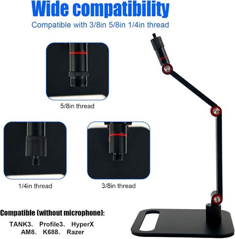 Microphone Stand Desk, Max Load 3.3lb Adjustable Desktop Mic Arm Stand with Thread Adapters for Podcast Streaming Gaming Studio Table Mount Accessories in Saudi Arabia