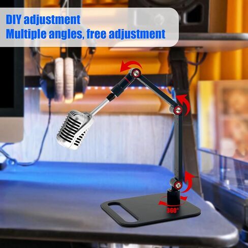 Microphone Stand Desk, Max Load 3.3lb Adjustable Desktop Mic Arm Stand with Thread Adapters for Podcast Streaming Gaming Studio Table Mount Accessories in Saudi Arabia