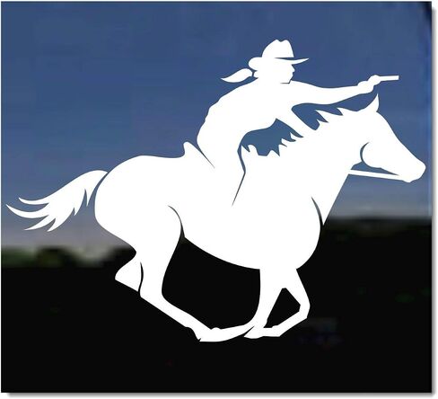 Mounted Shooting Female Rider Horse Trailer Vinyl Window Decal Sticker in Saudi Arabia