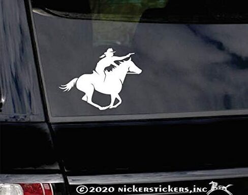 Mounted Shooting Female Rider Horse Trailer Vinyl Window Decal Sticker in Saudi Arabia
