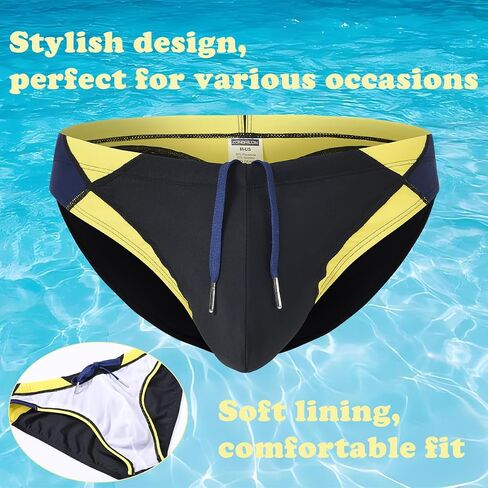 Mens Sexy Swim Briefs Bikini Swimwear Bulge Pouch Bathing Suits Low Rise Swimsuit with Drawstring in Saudi Arabia