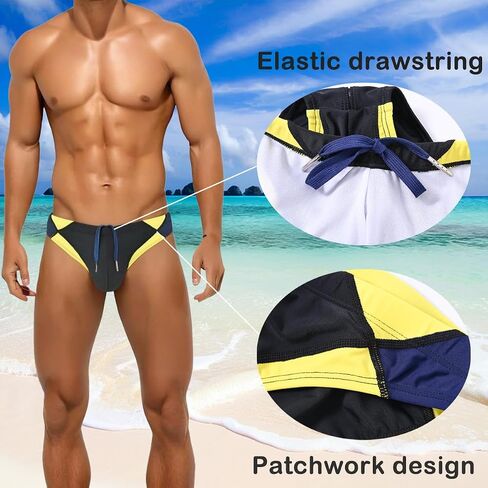 Mens Sexy Swim Briefs Bikini Swimwear Bulge Pouch Bathing Suits Low Rise Swimsuit with Drawstring in Saudi Arabia
