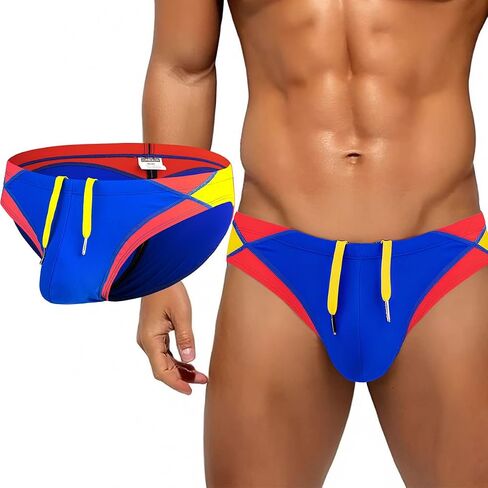 Mens Sexy Swim Briefs Bikini Swimwear Bulge Pouch Bathing Suits Low Rise Swimsuit with Drawstring in Saudi Arabia