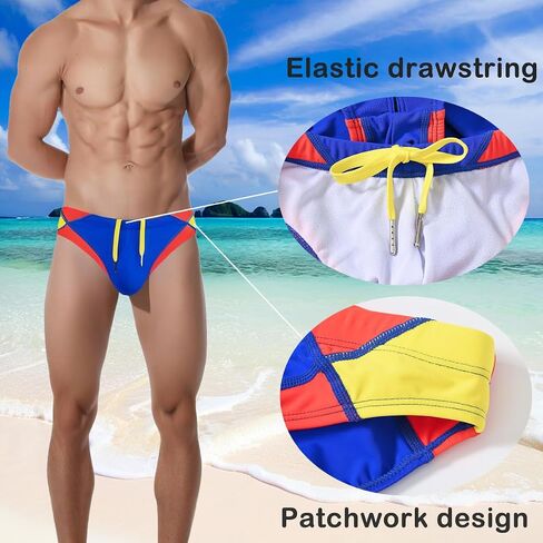 Mens Sexy Swim Briefs Bikini Swimwear Bulge Pouch Bathing Suits Low Rise Swimsuit with Drawstring in Saudi Arabia