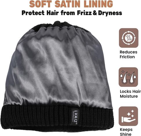 Lvaiz Hats Satin Lined Ponytail Beanie Knit Winter Hat for Women High Messy Bun Hat with Ponytail Hole Warm Skull Cap Women in Kuwait
