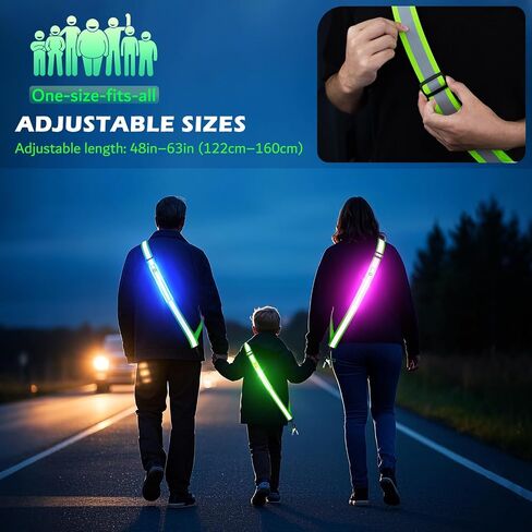 حزام LED عاكس للضوء للمشي ليلاً، معدات جري عاكسة للضوء عالية الوضوح للمشي الليلي، معدات أمان للمشي الليلي، حزام جري عاكس للضوء للعدائين، الرجال والنساء in Kuwait
