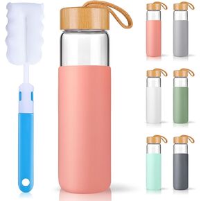 25 Oz Borosilicate Glass Water Bottles with Silicone Sleeve BPA Free, Dishwasher Safe - Reusable Clear Glass Drinking with Leak Proof Bamboo Lid | Perfect Gym Water Bottles for Men & Women in Saudi Arabia