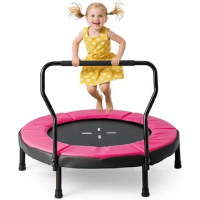 Goplus 40" Mini Trampoline for Kids, Indoor/Outdoor Fitness Trampoline with Foam Handlebar & Safety Pad, Home Workout Equipment for 3-6 Years Old Toddlers, Gift for Boys & Girls in Kuwait
