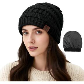 Satin Lined Beanie Women-Winter Hats for Women Silk Lined Slouchy Cute Beanie for Winter Warm Knit Ski Hat in Saudi Arabia