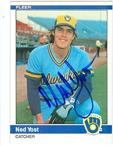 بطاقة بيسبول موقعة من Ned Yost (Milwaukee Brewers - الآن مدير Royals) 1984 Fleer # 218 (67) - بطاقات بيسبول موقعة in Saudi Arabia