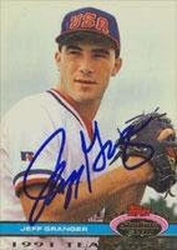 بطاقة موقعة من Jeff Granger Team USA 1991 Topps Stadium Club. يأتي هذا المنتج مع شهادة الأصالة من Autograph-Sports. موقعة - بطاقات البيسبول الموقعة من MLB in Saudi Arabia