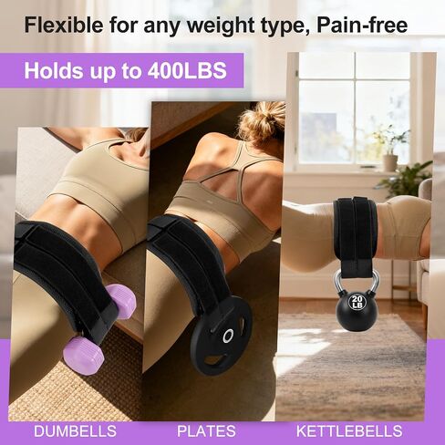 Hip Thrust Belt with 3 Resistance Bands - Adjustable Fitness Belt for Dumbbells, Kettlebells, Plates - Support Up to 100 lbs - For Glute Workouts at Home Gym - Gifts Ideas for Women, Black in Saudi Arabia
