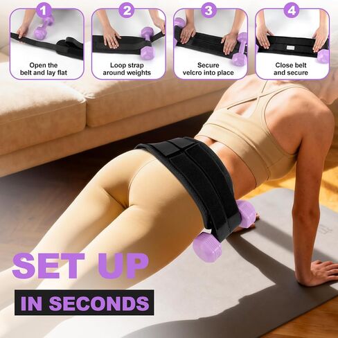 Hip Thrust Belt with 3 Resistance Bands - Adjustable Fitness Belt for Dumbbells, Kettlebells, Plates - Support Up to 100 lbs - For Glute Workouts at Home Gym - Gifts Ideas for Women, Black in Saudi Arabia